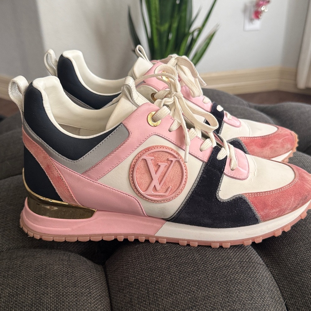 Louis Vuitton Pink Black Cream Suede Run Away Sneakers